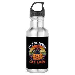 Crazy Halloween Cat Lady Black Pumpkin Witch Hat 532 Ml Water Bottle