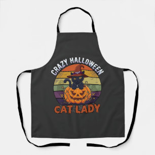 Crazy Halloween Cat Lady Black Pumpkin Witch Hat Apron