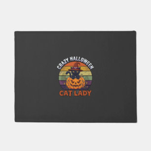 Crazy Halloween Cat Lady Black Pumpkin Witch Hat Doormat