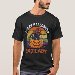 Crazy Halloween Cat Lady Black Pumpkin Witch Hat T-Shirt