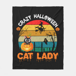 Crazy halloween cat lady funny halloween vintage fleece blanket