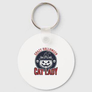 Crazy Halloween Cat Lady Vintage Witch Cat Shirt_1 Key Ring