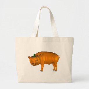Crazy Halloween Pig Large Tote Bag