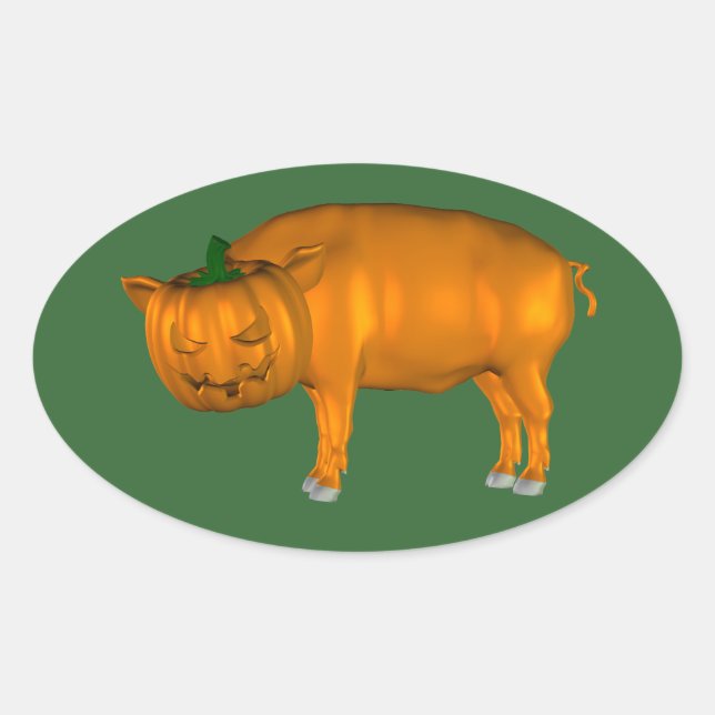 Crazy Halloween Pig Oval Sticker (Front)