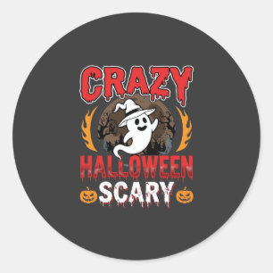 Crazy Halloween Scary Ghost and Pumpkin Design Classic Round Sticker