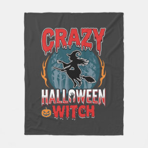 Crazy Halloween Witch Flying Broom Horror Design Fleece Blanket