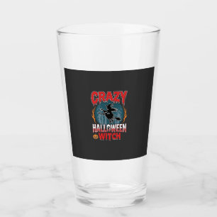 Crazy Halloween Witch Flying Broom Horror Design Glass