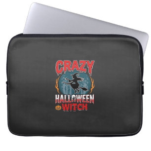 Crazy Halloween Witch Flying Broom Horror Design Laptop Sleeve