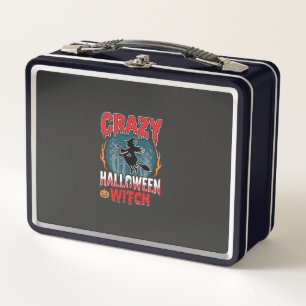Crazy Halloween Witch Flying Broom Horror Design Metal Lunch Box