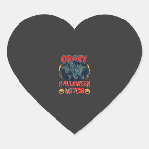 Crazy Halloween Witch Pumpkin Flying Moon Spooky N Heart Sticker