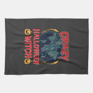Crazy Halloween Witch Pumpkin Flying Moon Spooky N Tea Towel