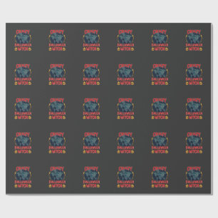Crazy Halloween Witch Pumpkin Flying Moon Spooky N Wrapping Paper