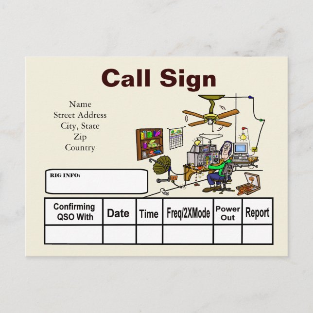 Crazy Ham Shack Cartoon QSL Card  Customise It! (Front)