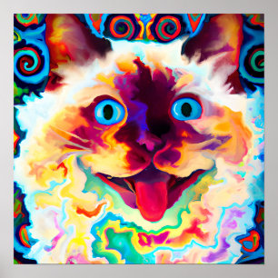 Crazy Happy Balinese Cat Portrait Art Poster