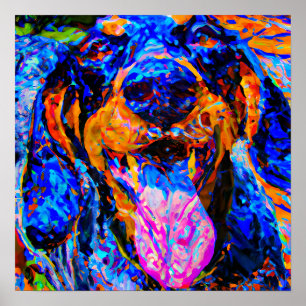 Crazy Happy Bluetick Coonhound Dog Art Portrait Poster