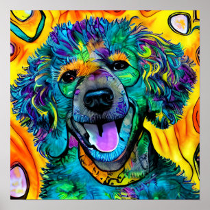 Crazy Happy Cockapoo Dog Art Portrait Poster