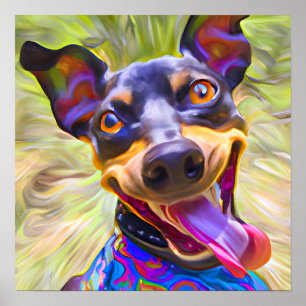 Crazy Happy Manchester Terrier Dog Art Portrait Poster