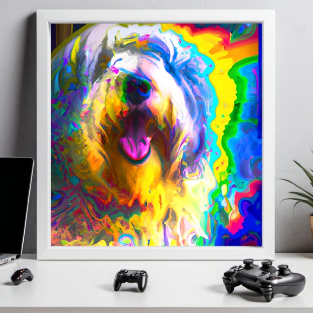 Crazy Happy Old English Sheepdog Portrait  Poster (Creator Uploaded)