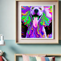 Crazy Happy Poodle Dog Art Portrait 