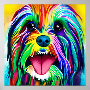 Crazy Happy Tibetan Terrier Dog Portrait Art Poster