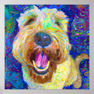 Crazy Happy Wheaten Terrier Dog Portrait Art Poster