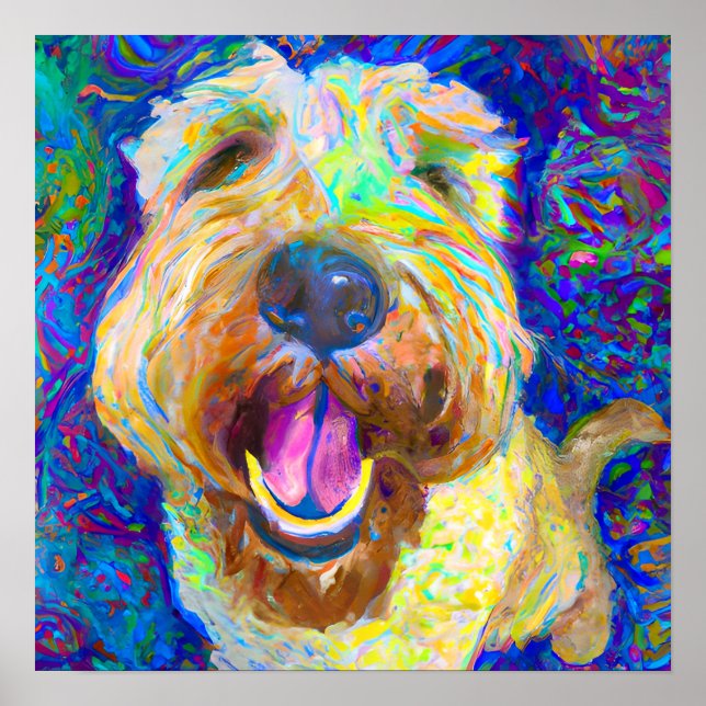 Crazy Happy Wheaten Terrier Dog Portrait Art Poster (Front)
