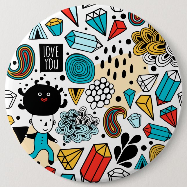 Crazy head 6 cm round badge (Front)