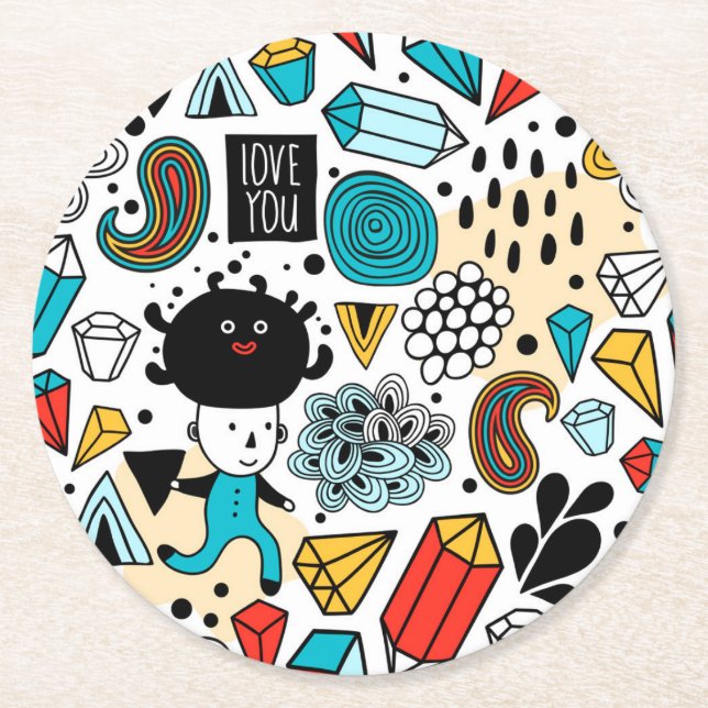 Crazy head round paper coaster (Front)