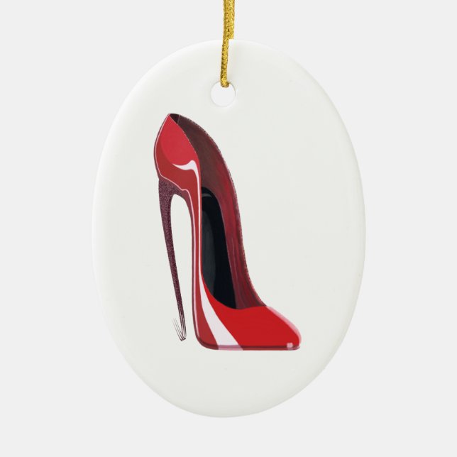 Crazy heel red stiletto shoe art ceramic ornament (Front)