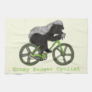 Crazy Honey Badger bicycle riding Tea Towel