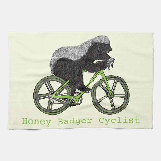 Crazy Honey Badger bicycle riding Tea Towel (Horizontal)
