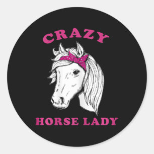 Crazy Horse Lady Horseback Riding Horses Fun Classic Round Sticker