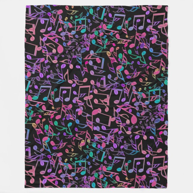 Crazy Hot Pink Rainbow Music Notes Fleece Blanket (Front)