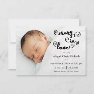 Crazy in Love Yellow - 3x5 Birth Announcement