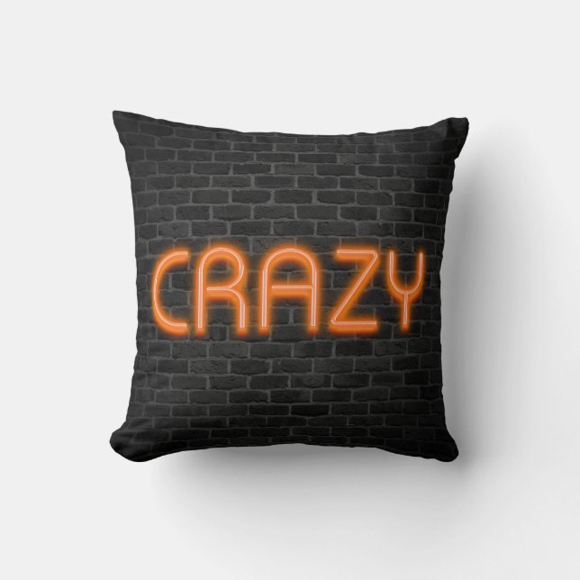 CRAZY In Orange Neon Lights   Cushion (Front)