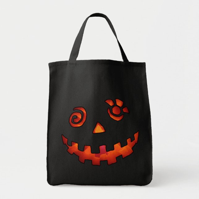 Crazy Jack O Lantern Pumpkin Face Orange Tote Bag (Front)