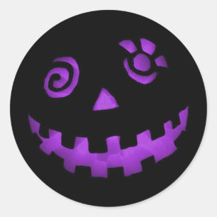 Crazy Jack O Lantern Pumpkin Face Purple Classic Round Sticker