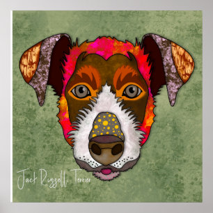 Crazy Jack Russell Terrier dog face hand-painted  Poster