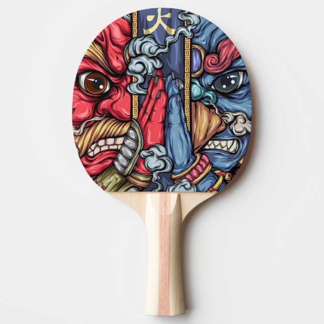 Crazy Japan Samurai Dragon Graffiti Ping Pong Paddle (Front)