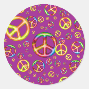 Crazy Kids Colors-Peace Out-Purple Round Stickers