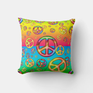 Crazy Kids Colours PEACE OUT-Square Throw Pillow