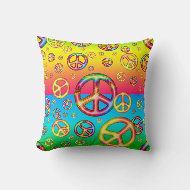 Crazy Kids Colours PEACE OUT-Square Throw Pillow (Front)