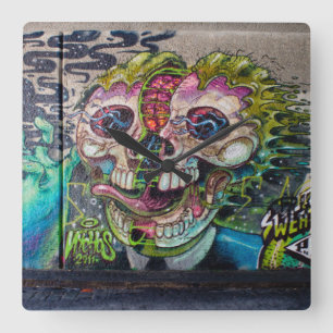 Crazy Kind Of Horror Skull Graffiti Square Wall Clock
