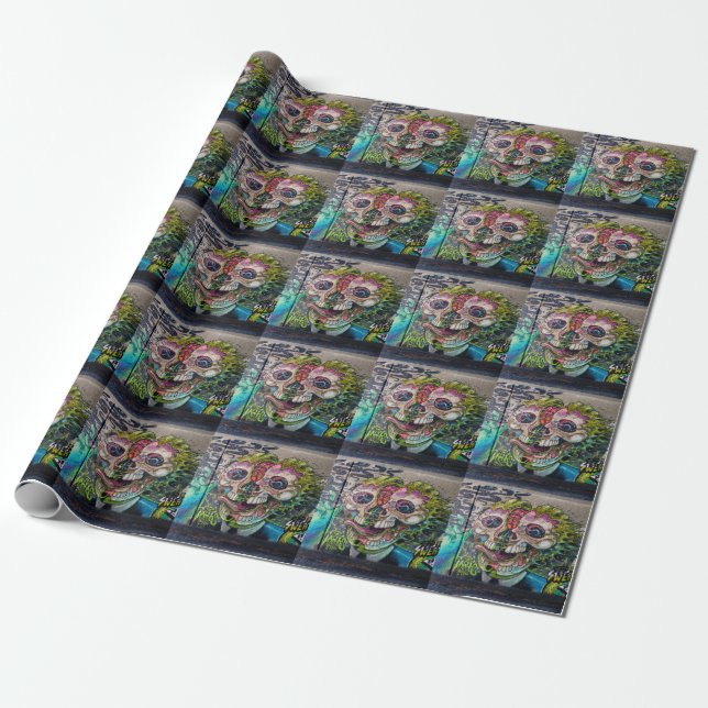Crazy Kind Of Horror Skull Graffiti Wrapping Paper (Unrolled)