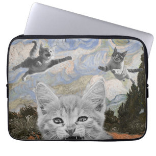 Crazy Kitties Having Fun Surrealistic Illustration Laptop Sleeve