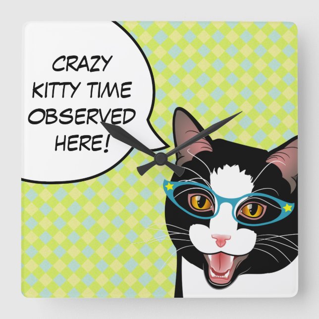Crazy Kitty Time Kitchen Cat Clock (Front)