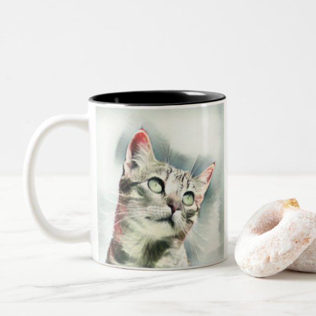 Crazy Kitty Two-Tone Coffee Mug (With Donut)