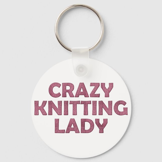 Crazy Knitting Lady Key Ring (Front)