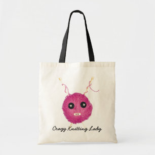 Crazy Knitting Lady Tote Bag