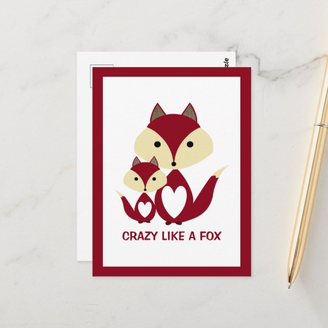 Crazy Like a Fox, Red Fox Burlap Postcard (Front/Back In Situ)